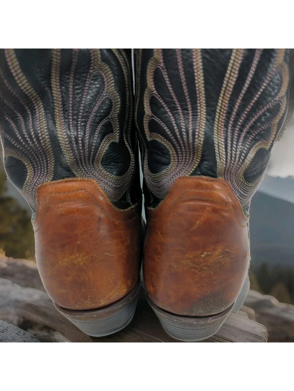 Larry Mahan El Paso Leather Cowboy Western Boot Men 7 Women 8 Two Tone Black Tan
